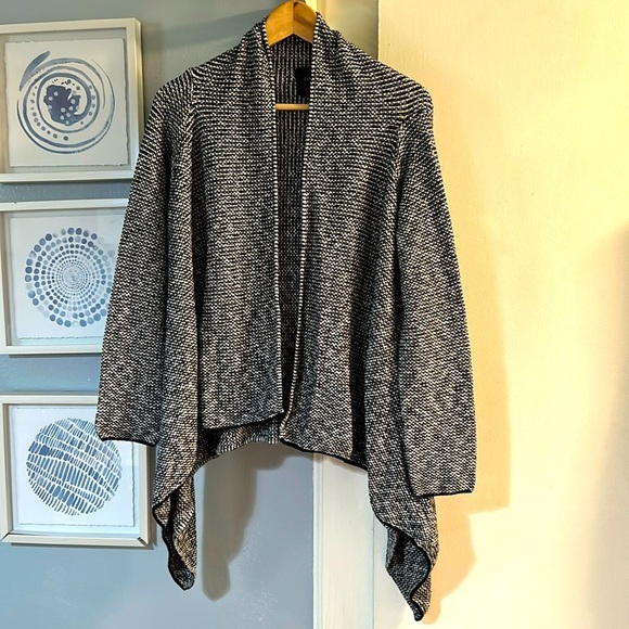 Zara Knit Tweed Open Front Long Sleeve Cardigan Sweater Black White Size L - Picture 1 of 6